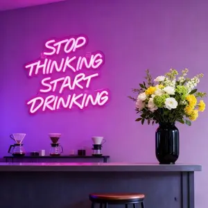 STOP THINKING START DRINKING Neon Wall Decor Bar LED Sign Glass Neon for Home Bar Party Nightclub Men's Cave Bistro