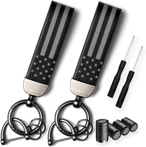 Car Key Chain (2 Sets) Premium American Flag Car Keychain with Zinc Alloy Ring – USA Flag Durable Key Holder Suitable for All Kinds of Automobiles - Unisex Accessories