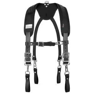 Trutuch Black Leather Work Suspenders With Pockets | Adjustable Padded Leather Tool Belt Suspenders | Carpenter | Construction | Handyman