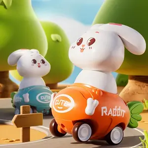 Cute Cartoon Rabbit Design Pull Back Car, 4 Counts/set Funny Finger Pressing Car Toy, Interactive Game Props, Novelty Toy for Kids