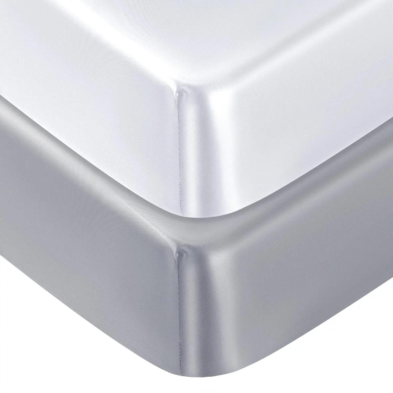 2 Pack Satin Soft  Sheet  for  with  Hair Silky  Sheet White and Gray Unisex 52''x28''x8'' Fitted Sheets