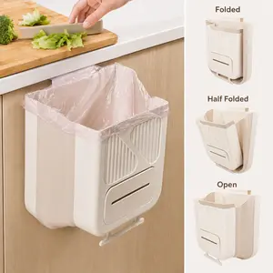 Foldable Wall-Mounted Kitchen Trash Can, Hanging Garbage Bin for Cabinets, Space-Saving Kitchen Accessory, No-Install Household Trash Can for Kitchen Large Capacity Tilt Out