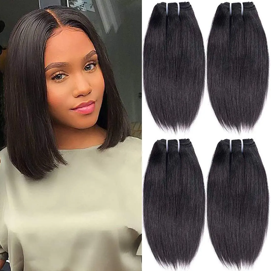 10 Inch Short Human Hair   Color 4  12A Brazilian Virgin Hair  Unprocessed Straight Human Hair(10"10"10"10")