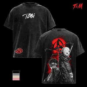 Retro Tobi Uchiha Obito Akatsuki Mask Washed T Shirt, Naruto Anime Unisex Oversize Heavyweight Cotton Graphic Tee, Uchiha Obito Villain Streetwear, Casual Oversized Fan Shirt