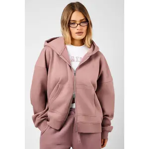 Kaiia Script Logo Double Ended Zip Through Oversized Hoodie Rosewood