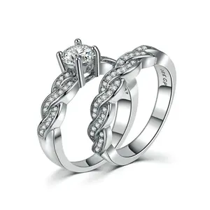 Geometric Wedding Ring Set for Men & Women Alloy Inlaid Rhinestone Minimalist Couple Jewelry 10g Geometric Design