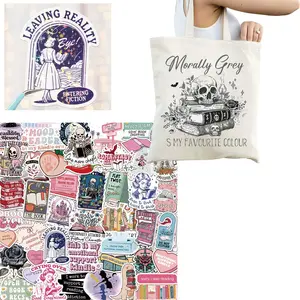 Book Themed Durable Beach Tote Bag & Sticker Set, 1 Set Cute Reusable Cotton Shoulder Bag with 150pcs Romance Book Stickers, Trendy Gifts for College, Shopping, Beach, Grocery