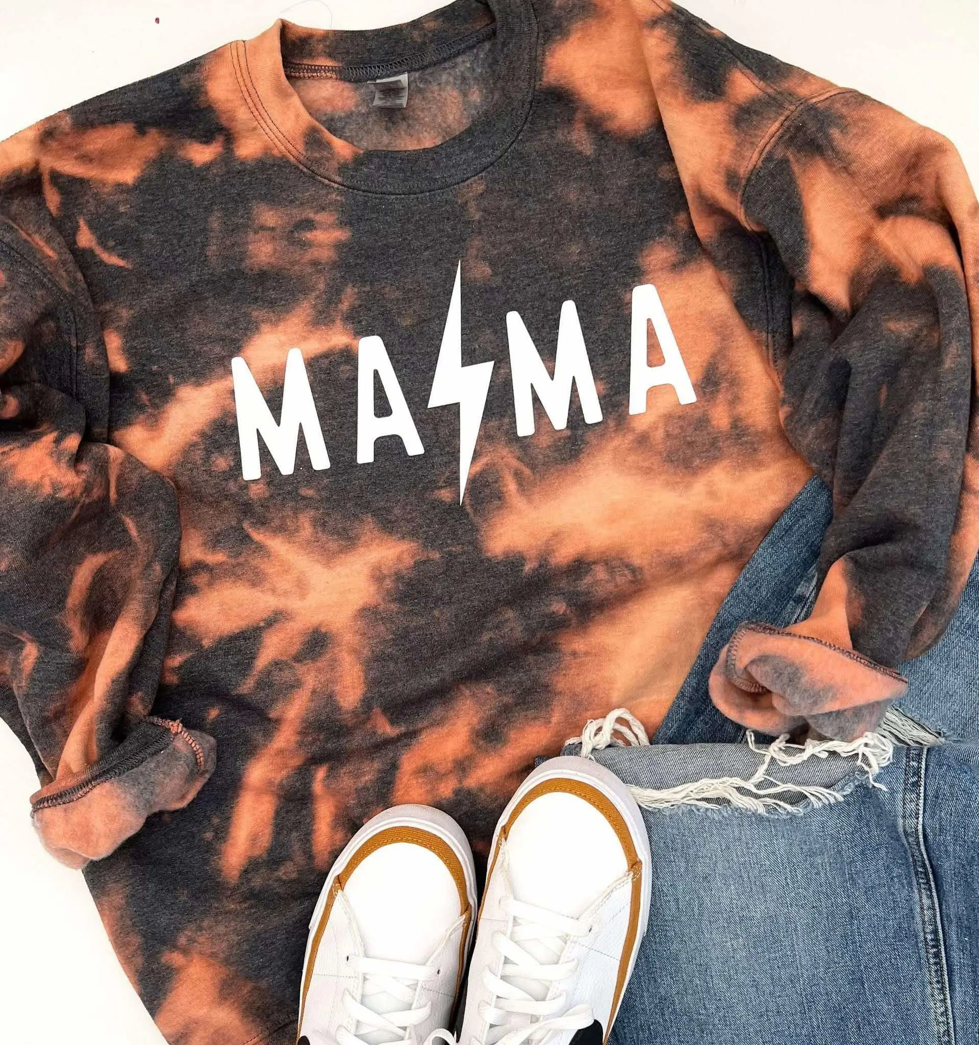 HD Custom- Mama Lightning on Bleached Heather Charcoal Sweatshirt