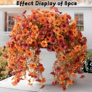 Artificial Faux Mums Fall Decorative Flowers for Outdoor Decoration, 1pcs Fake Silk Daisy Plants, Realistic UV Resistant Autumn Decor