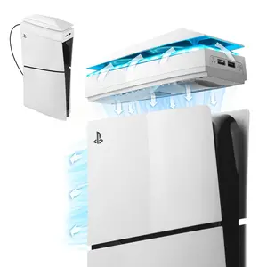 PS5 Slim Console Cooling Fan with Dust Cover Colorful LED Light for PS5 Slim Console Disc Edition & Digital Edition Silent Absorb Fan Cooler with 2 USB Port Playstation 5 Slim Cooling System