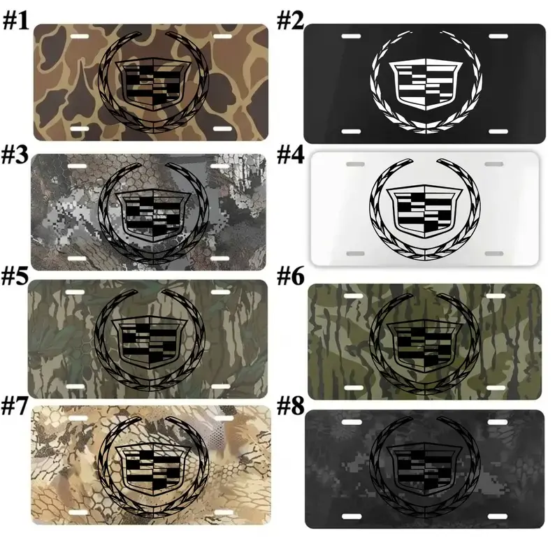 Cadillac Crest Logo Camouflage License Plate Collection, Luxury SUV & Sedan Vanity Front Tag, Patriotic Outdoor Auto Decor, Gift for Him, Gift for Her, 12x6 Durable Metal