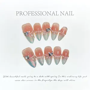 Dreamy Orange Crystal Heart Press-On Nails | Reusable Acrylic Tips with Heart Charms for Parties, DIY & Daily Glam,Gel Summer,Nail Collection,Home Nail