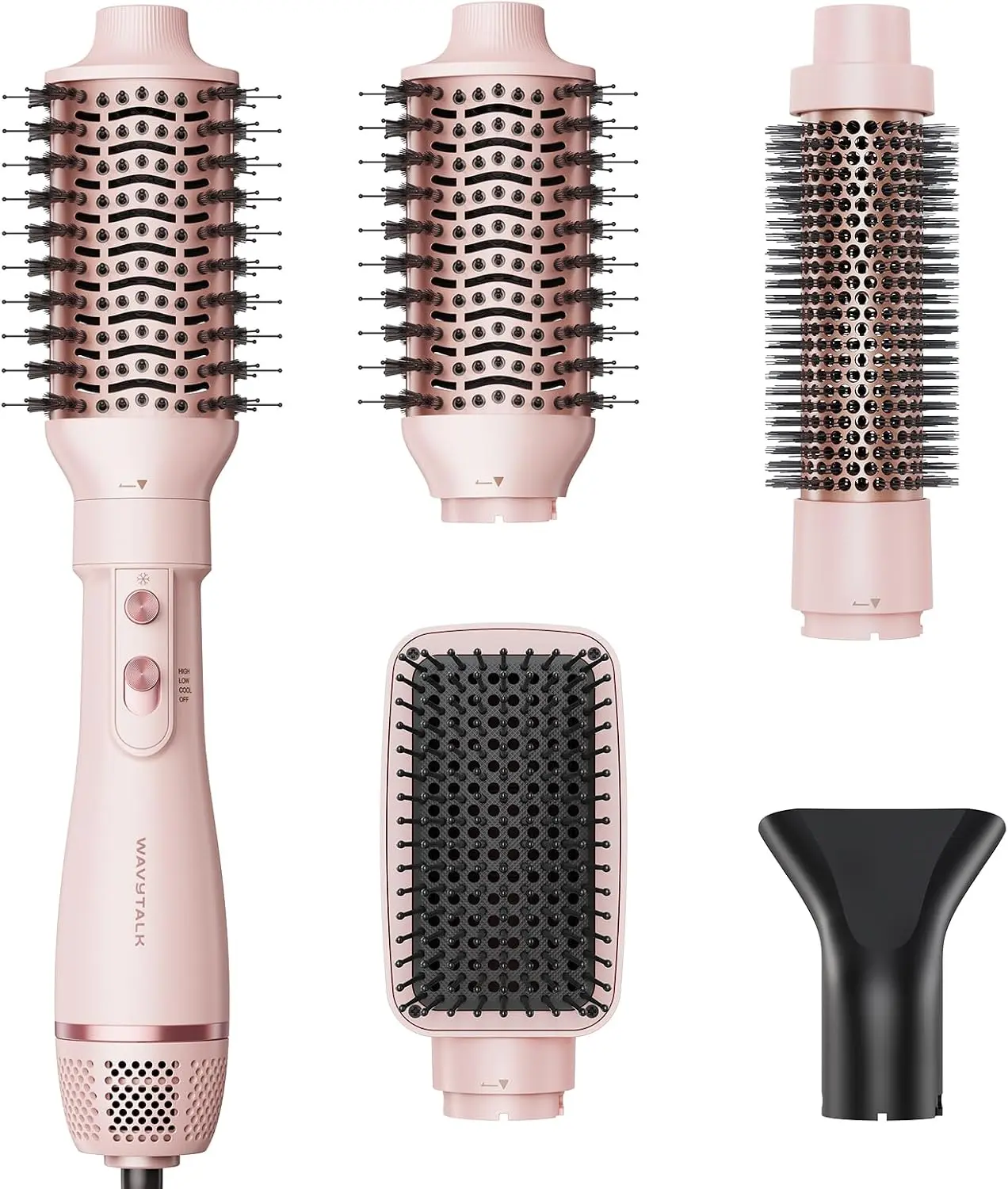 Wavytalk Hair Dryer Brush Set, Air Sculpt 4-in-1 Hot Air Brush Set | Multi Hair Styler for Salon Blowouts, Smooth Curls, Volumizing and Straightening, Sleek and Less Frizz, Pink