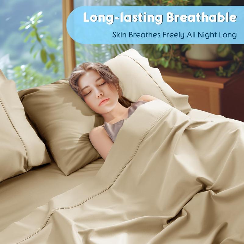 100% Sheets Set, Extra Deep Pocket to 18"-24",1000 High Thread Count, Soft & Breathable 5-Hotel Sateen Bed Sheets - 4 PC (Beige,Queen)