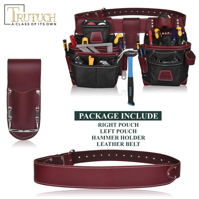 TRUTUCH Black Heavy Duty Nylon and Leather Tool Belt for Carpenters, Framers, and Electricians
