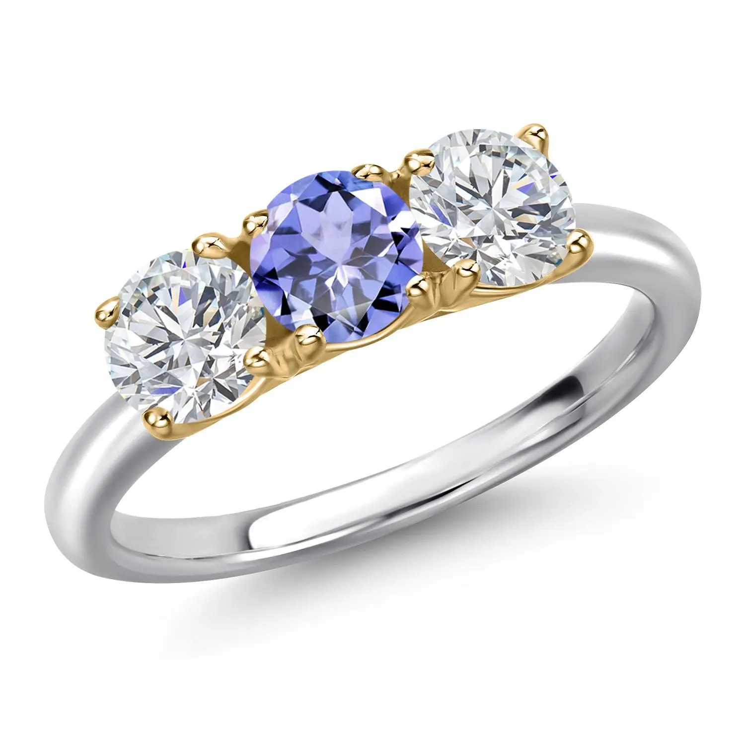 925 Silver and 10K Yellow Gold Blue Tanzanite and Lab Grown Diamond Engagement Ring For Women | 1.46 Cttw | Round 5MM | Gemstone December Birthstone