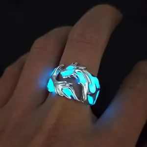 Luminous Dragon Ring for Men Adjustable Size Arresting Noctilucent Night Light Glowing In The Dark Moon Jewelry  Wholesale