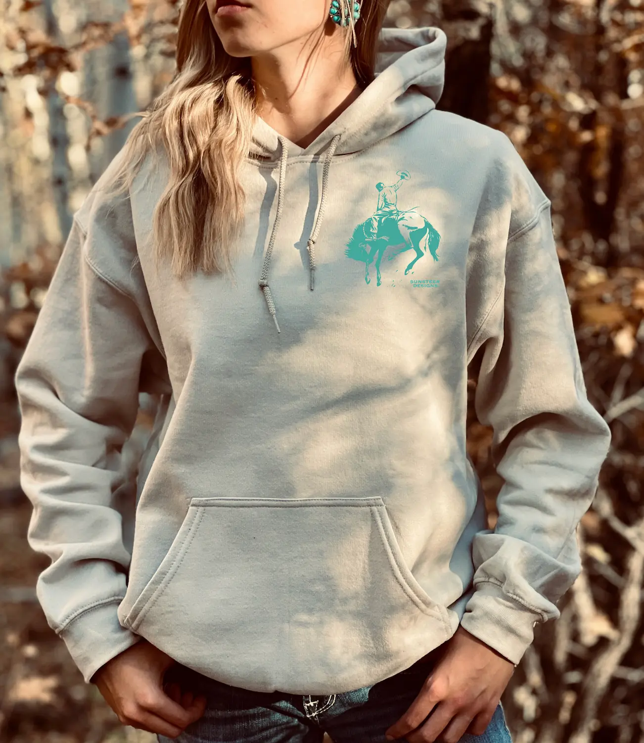 Aces Bronc Hoodie - Tan/Turquoise
