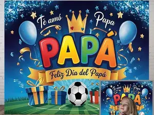 Happy Father's Day with Colorful Text and Sports Balls Tapestry & Photo Props, Polyester Decor, Home/Room/Wall Decor, Happy Father's Day Party Banner, Birthday Party Background, Party Supplies & Gifts