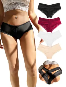 Women Criss Cross Underwear Seamless Bikini Naughty Panty Brief Thong Cheeky Soft Comfy Breathable Panties for Summer Daily Wear Underwear for All Seasons Fitted Panties Collection Womenswear Lady Bottom