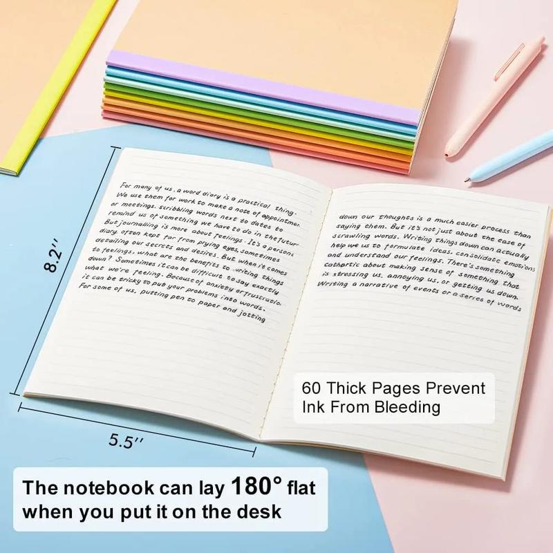 16 Pack Composition Notebook Bulk, Kraft Cover Lined Blank College Ruled Travel Journals with Pastel Color Spine For Women Students Office, 60 Pages, 8.3”x 5.5”, A5, 8 Pastel Colors
