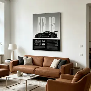 Wooden Framed Canvas Wall Art, GT3 RS Sports Car Poster, Modern Aesthetic Art Print for Living Room Bedroom Office, Home Decor Artistic Ornament