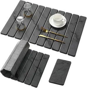 Large Stone Dish Drying Mat for Kitchen Counter, Quick Dry Stone Dishes Mats,Foldable Water Absorbing Diatomaceous Earth Drying Organizer Pad for Plate Rack Bottles Utensils(Dark Gray 24"×16" & 8"x4")