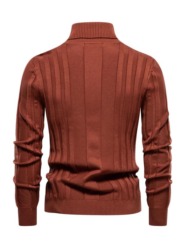 Men's Solid Turtleneck Sweater, Regular Fit Casual Long Sleeve Jumper for Fall & Winter, Men's Knitwear for Daily Wear