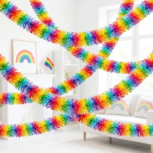 50 Ft Pride Month Tinsel Garland, Rainbow Metallic Tinsel Twist Garlands, LGBTQ Tinsels Garland Decoration for Pride Month Parade Floats Birthday Party Supplies  Stairs Mantel Decor
