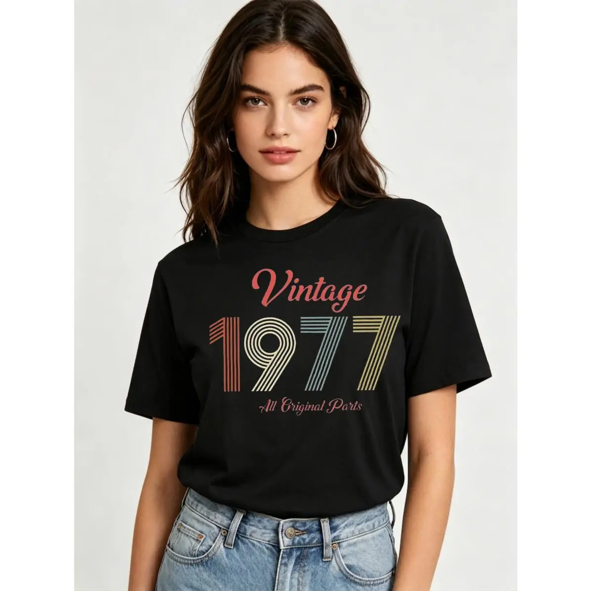 Men's Cotton Short-Sleeve Round Neck Graphic T-Shirt - 1977 Vintage All Original Parts Fashion Streetwear