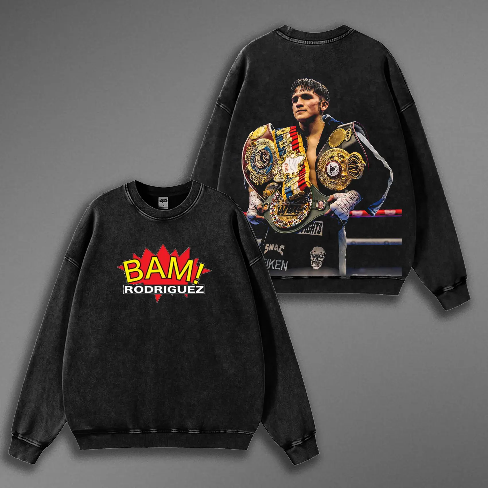 Retro BOXING Bam Rodriguez Oversize Double Printed Washed Tee