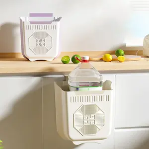 Foldable Hanging Trash Can, 8.5 Inch x 8 Inch x 4.72 Inch White Plastic Kitchen Waste Bin (M)