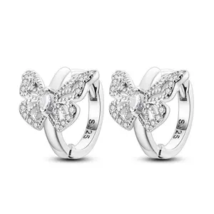925 Sterling Silver Butterfly Earrings, Elegant Hoop Earrings with Zircon, Perfect Gift for Women