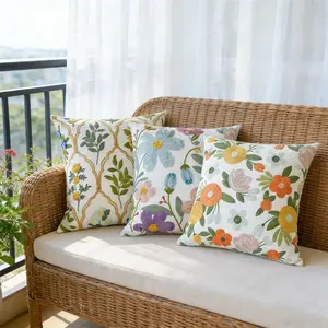 Modern Simple Floral Embroidered Pillow Cover, Towel Stitched Sofa Bed Headrest Cushion Case, Office Chair Pad Cover No Filler Included