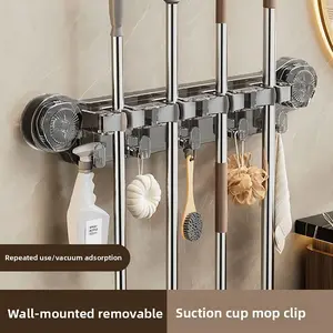 Mop Holder Hook Rack, Simple Practical Design, Wall Mount Storage, Strong Fixing, Suction Cup No Drilling, for Home Bathroom