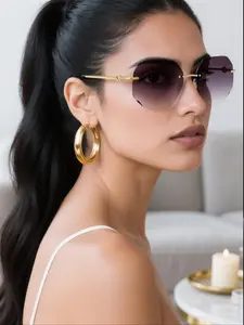 Women's Metal Geometric Frame Sunglasses, Trendy Casual Sunglasses for Everyday Use, Fashion Accessories for Outdoor Activities, Modern Trendy Sunglasses