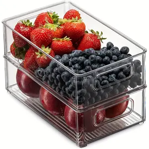 2-Piece Refrigerator Storage Box Set, Transparent Food Organizer for Fridge, Freezer, Kitchen Cabinets, 10-Inch Home Essentials