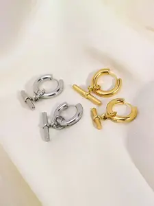 Stainless Steel Hoop Earrings, 18k Gold Plated, Casual Summer Fashion, Vacation Accessories, All Seasons Wear
