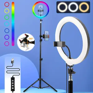 UEGOGO 10-Inch RGB Ring Light tripod with 43-Inch Adjustable Tripod & Phone Holder, USB Powered for Live Streaming, Photography & Video Recording small business necessities Selfie Camera Accessories Cellphone Smartphone