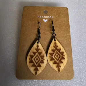 Handmade Wood Aztec Inspied Earrings