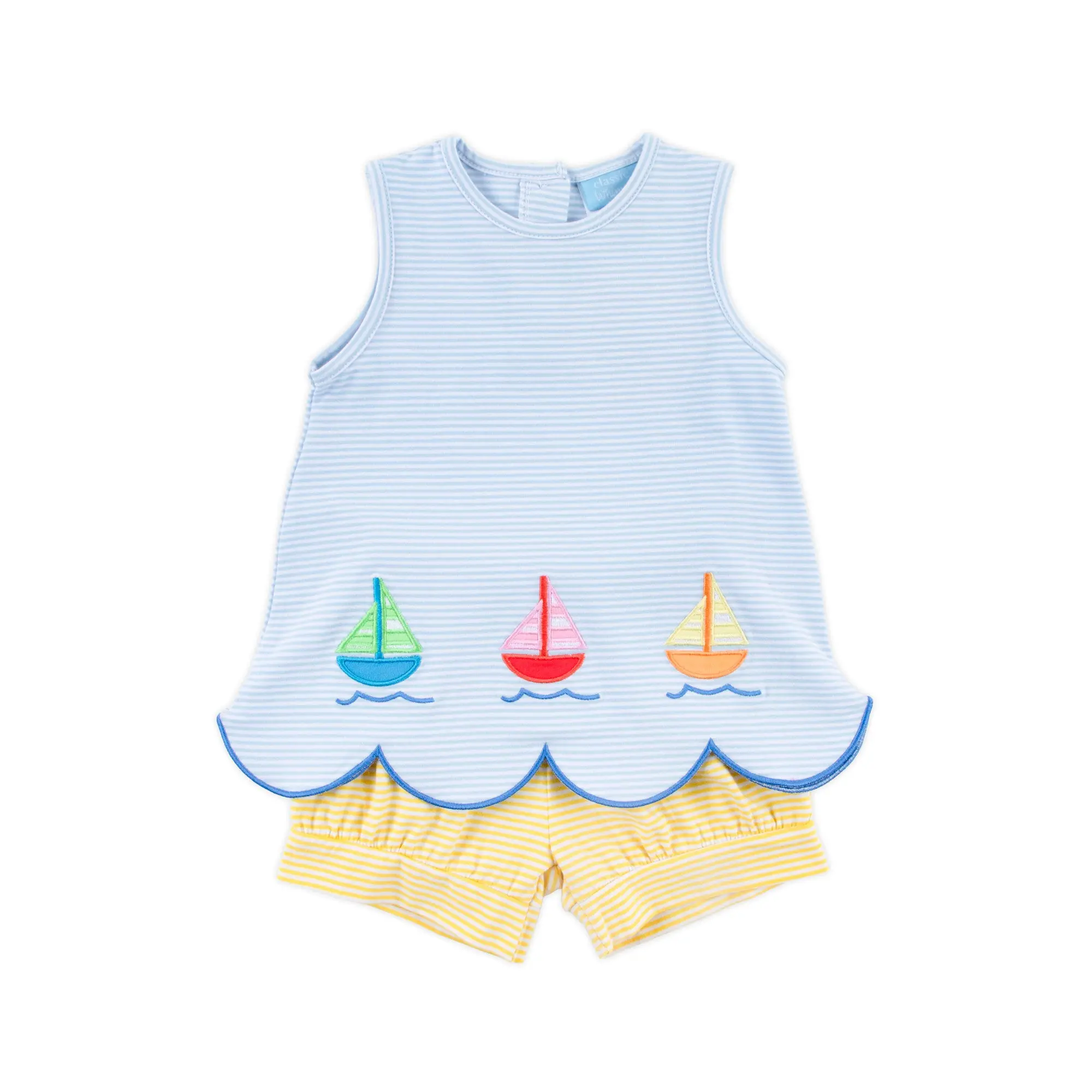 Nautical Adventure Light Blue Stripe Cleo Short Set - Soft Knit Girls 2Pc Outfit