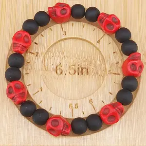 Mens Skull Bracelet Colorful Bead Design with Skull Motif Unique Fashion Accessory for Men Healing Crystal Beads