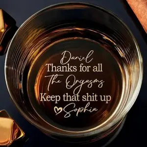 Ver 5 Personalized Whiskey Rock Glass, Thanks For AIl The Orgasms High quality laser engraved whiskey glasses, Personalize your handwriting Gifts for couples, Home Decor & Gifts, Funny gift for men and women, Drinkware, Halloween