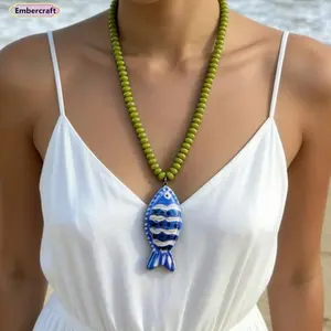 Dopamine Tropical Fish Beaded Necklace - Colorful Handmade Animal Pendant, Summer Beach Aesthetic Jewelry, Boho Mixed Seed Bead Choker for Hawaii Vacation, Fun Y2K Statement Gift for Her