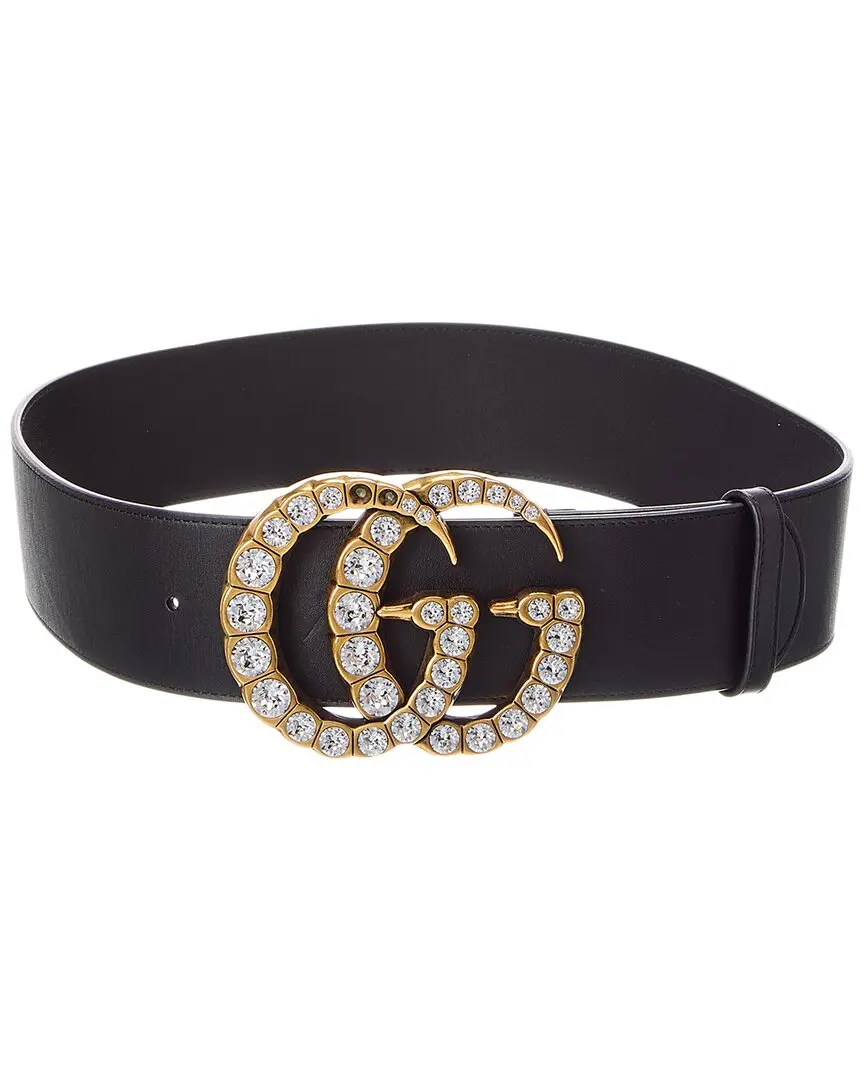Gucci GG Crystal Buckle Leather Belt (Authentic Pre-Loved)