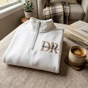 Embroidered Custom DR Monogram Sweatshirt, Personalized Quarter Zip Doctor Sweatshirt, Doctor Sweatshirt, Medical School Graduation Shirt