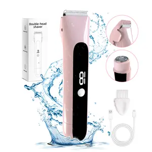 Electric Hair Trimmer, 2-in-1 Dual-Head Body Groomer & Electric Shaver for Women  with LED Display & Guide Combs, Painless Rechargeable Wet/Dry Hair Remover for Bikini Legs Underarms Facial