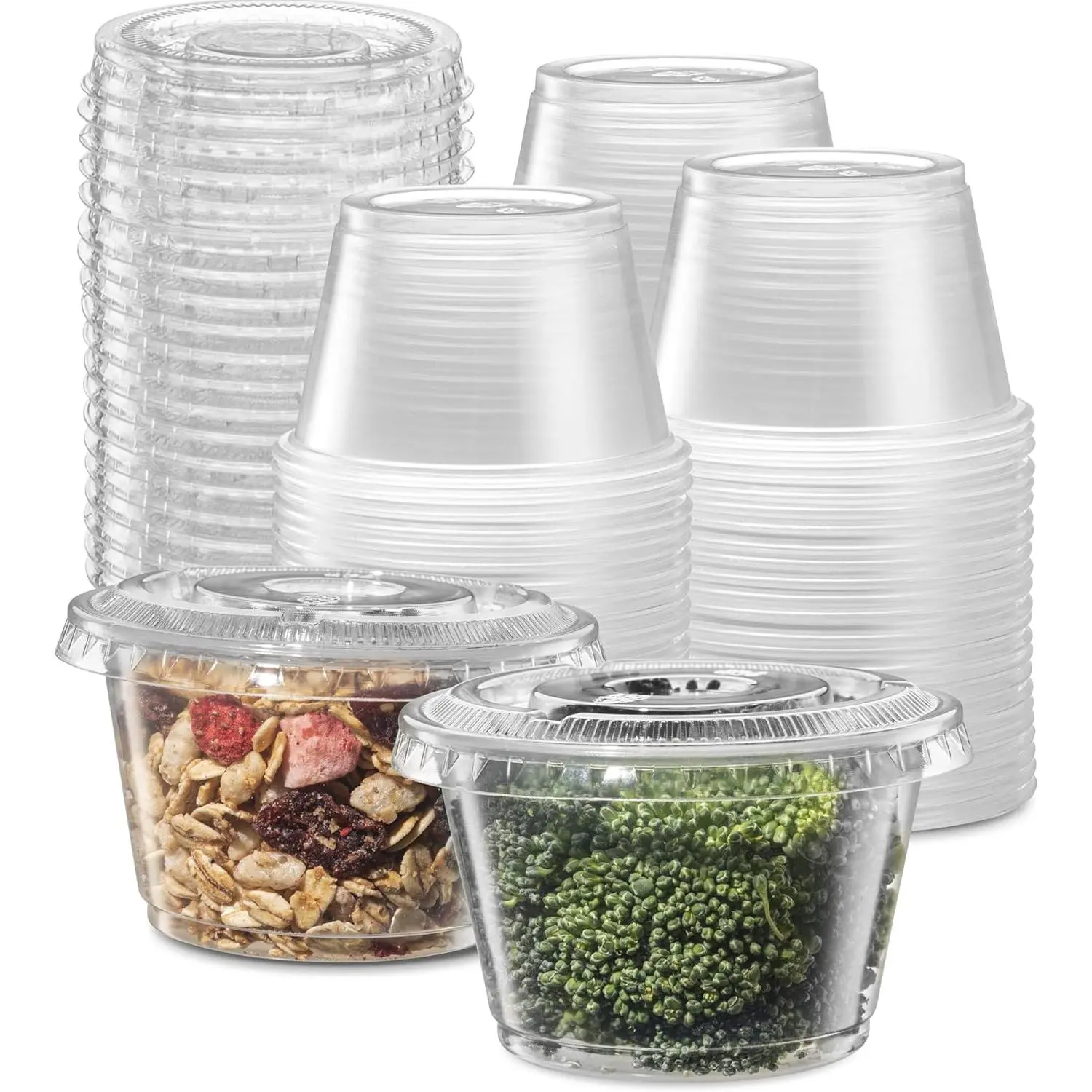 {4 oz,200 Sets} Clear Diposable Plastic Portion Cups With Lids, Small Mini Containers For Portion Controll, Jello Shots, Meal Prep, Sauce Cups, Slime, Crafts, Disposable Souffle Cups & Much more