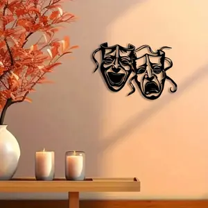 1pc Vintage Theater Masks Metal Wall Art, Theater Masks Statue Mural, Perfect for Stage, Drama Wall, Theatrical Decor, Christmas Decor, Ideal Gift for Actors