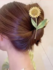 Women's Rhinestone Sunflower Hair Clip Claw, Casual All-Season Accessory, Perfect for Daily Wear & Travel